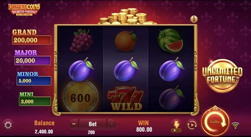 Fortune Coins Unlimited Fortune - grid asas 3 kali 3 dengan simbol buah